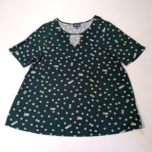 ModCloth Green Keyboard Keyhole Flowy Short Sleeve Tunic Blouse Women's 2X